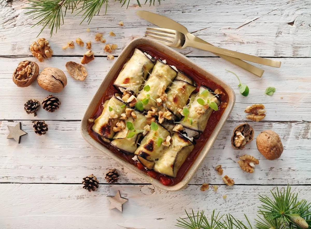 Berenjena rellena de ricotta y nueces
